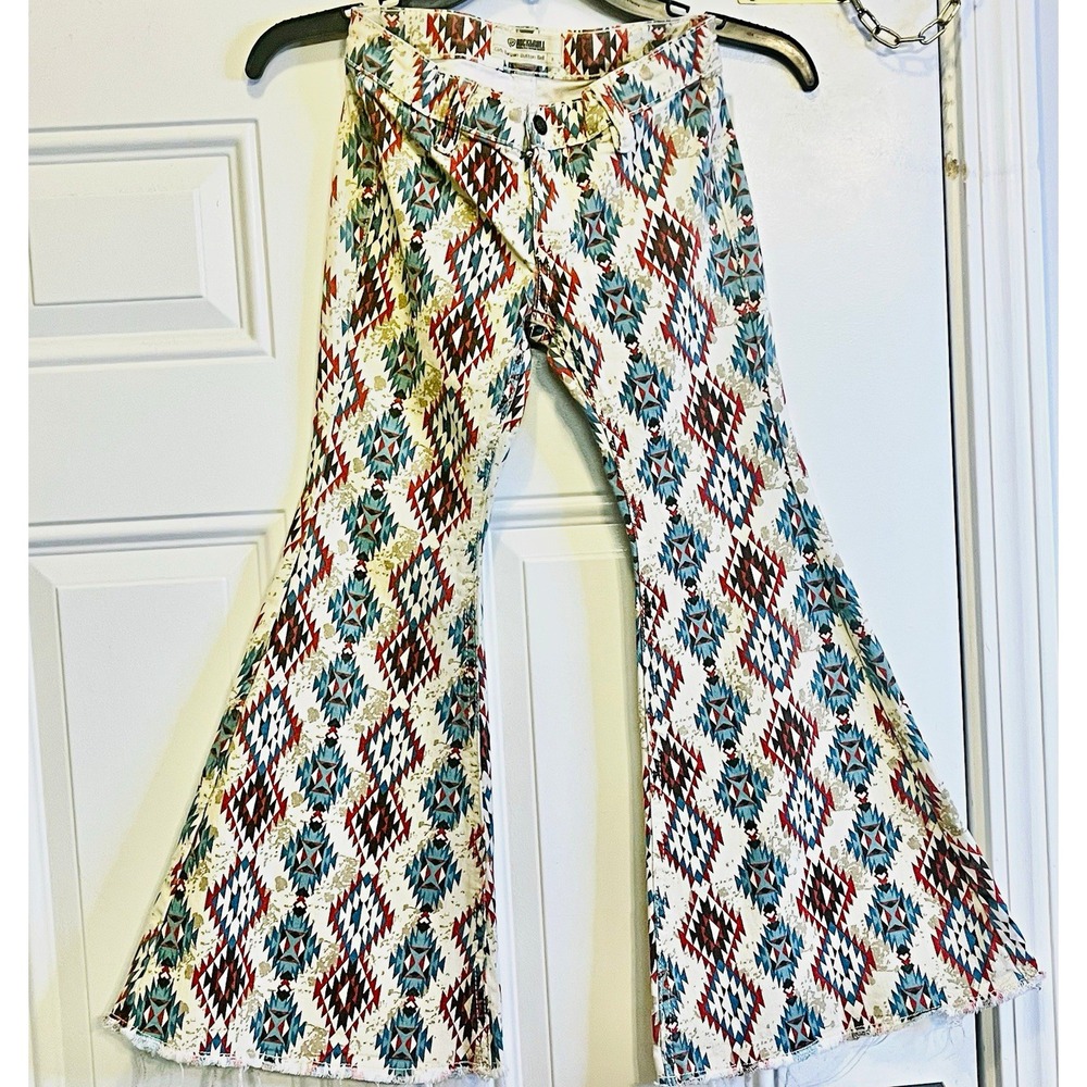 Rock & Roll Denim Southwestern Boho Print Bell Bottom Jeans Girls Size 8 Aztec
